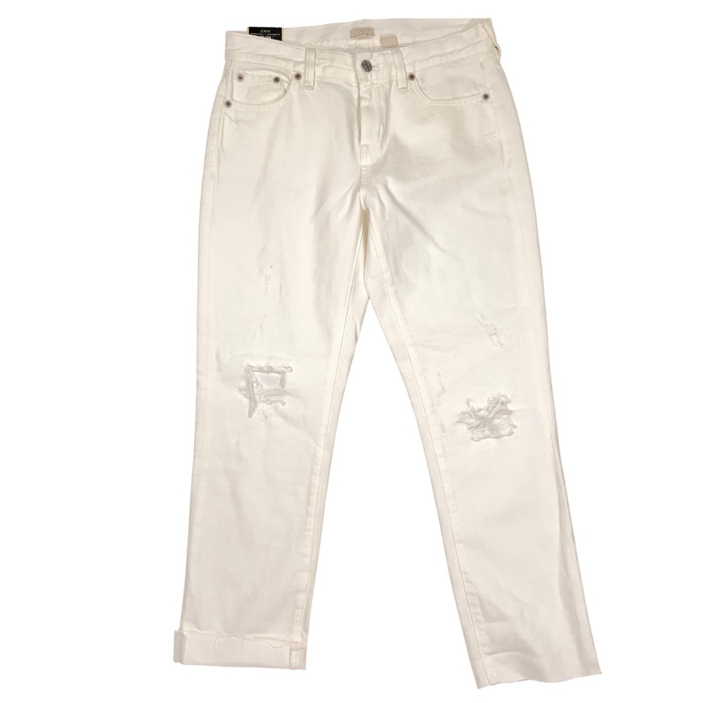 J Crew Jeans‎ Womens 25W 30L White Slim Boyfriend Distressed Rip Raw Hem NWT